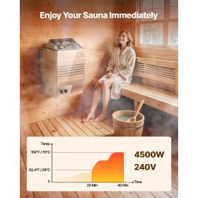 Sauna Heater, 4.5KW 240V Electric Sauna Stove, Dry Steam Bath Saunas Stove with Pre-Drilled Bracket, Fit 105 to 210 CU.FT Saunas Rooms