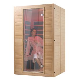 Far Infrared Wooden Sauna, Room Home Sauna Spa for 2 Person, Low EMF Far Infrared Hemlock Wood Saunas with Tempered Glass Door & 2 Bluetooth Speakers