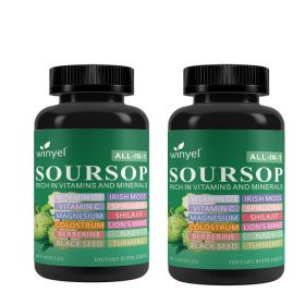 Soursop Supplement Containing 20 Herbal Extracts Including Seaweed, Lion's Mane Mushroom, Turmeric, Black Seed Oil, Oregano, And Mullein, Promoti (Option: 2 PCS)
