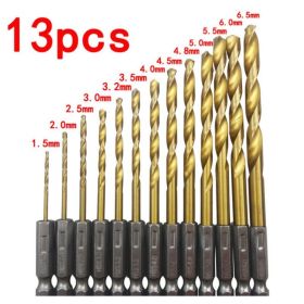 Wind Batch Hex Shank Twist Drill Bit Titanium Plated 6.35 Handle 10PC 13PC Set   High Speed Steel (Option: A)