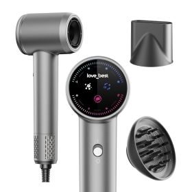 Plasma Ionic Hair Dryer With Diffuser, 110000 RPM High Speed Blow Dryer, Fast Drying Professional Hair Dryer With Smart Screen, Low Noise Ionic H (Option: Sliver Gray)