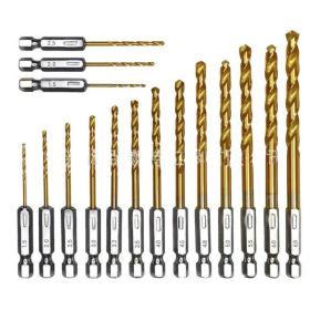 Wind Batch Hex Shank Twist Drill Bit Titanium Plated 6.35 Handle 10PC 13PC Set   High Speed Steel (Option: 16pcs)