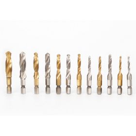 Wind Batch Hex Shank Twist Drill Bit Titanium Plated 6.35 Handle 10PC 13PC Set   High Speed Steel (Option: 12pcs)