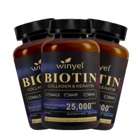 Biotin  Collagen  Hyaluronic Acid  Keratin - Support Normal Hair Growth Cycle - Skin & Nails - 25000mcg Vitamins B1, B2, B3, B6 & B7 - For Women (Option: 3 PCS)