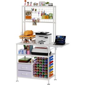 Large Foldable Heat Press Table With Storage, Pegboard And Hooks, Heat Press Stand With Vinyl Holder And Drawer, Metal Craft Table Workbench For (Option: White)