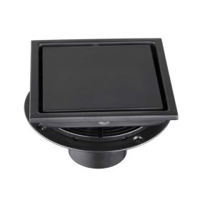 6 Inch Square Shower Drain With 2-in-1 Flat & Tile Insert Removable Cover, 304 Stainless Steel With Flange And Hair Strainer, Matte Black (Option: defaulttitle)
