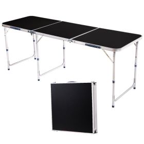 6ft 180-60cm Aluminum Alloy 3-Fold Portable Folding Table, Adjustable Height Outdoor Camping Picnic Dining Desk (Option: Black)