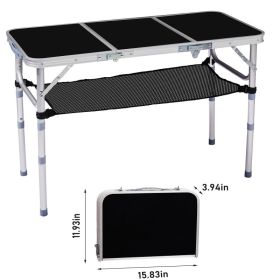 3ft Adjustable Height Foldable Camping Table With Storage Mesh, Lightweight Portable Outdoor Picnic BBQ Side Desk (Option: Black)