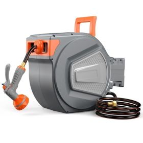 Auto Rewind Retractable Hose Reel, Wall Mounted With 180degree   Swivel, Multi-Function Spray Nozzle For Outdoor Watering (Option: 130FT)