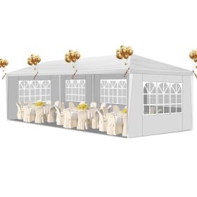 10x30ft White Party Tent With 5 Sidewalls, Outdoor Canopy Gazebo, Iron Frame & PE Cover, Waterproof Sun Shelter For Wedding BBQ Events (Option: White)